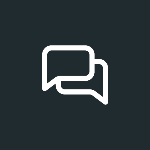An icon featuring two overlapping speech bubbles on a dark background, symbolizing communication or conversation.