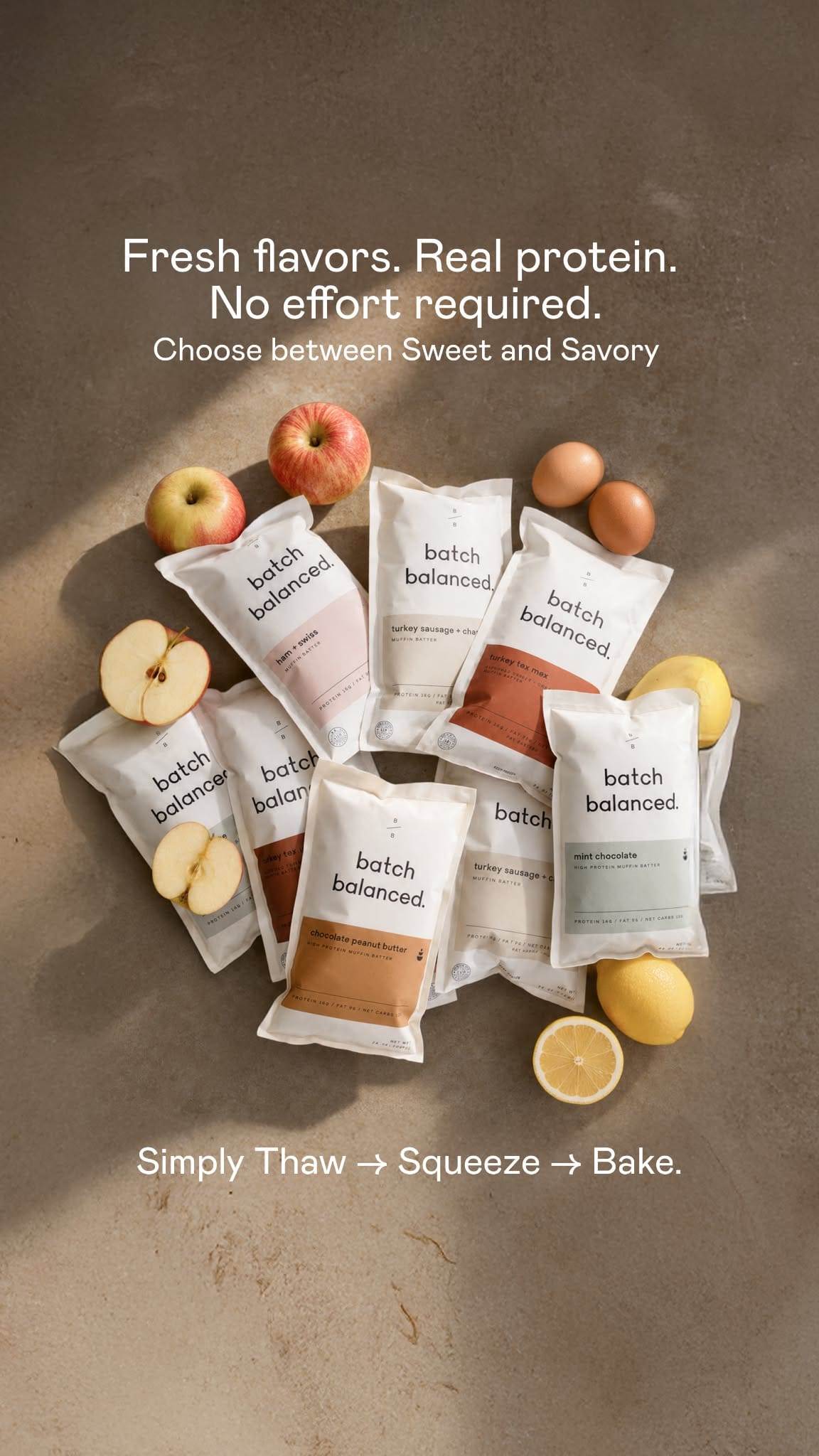 Batch Balanced evergreen static ad - Fresh flavors. Real protein. No effort required.